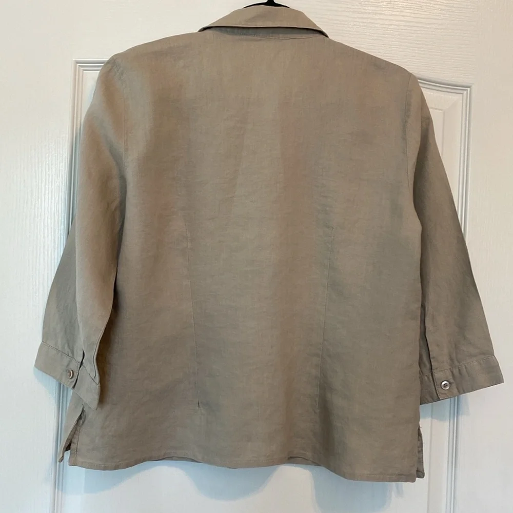 Tan Linen Button-Up Shirt - Picture 2 of 7